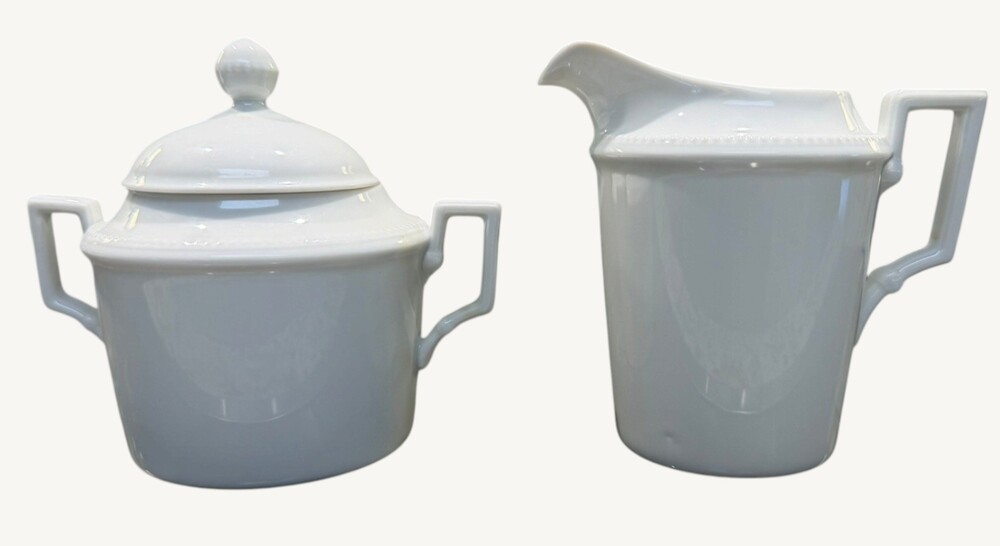Kaiser KA12 White Porcelain Beaded Creamer & Covered Sugar Bowl Set West Germany